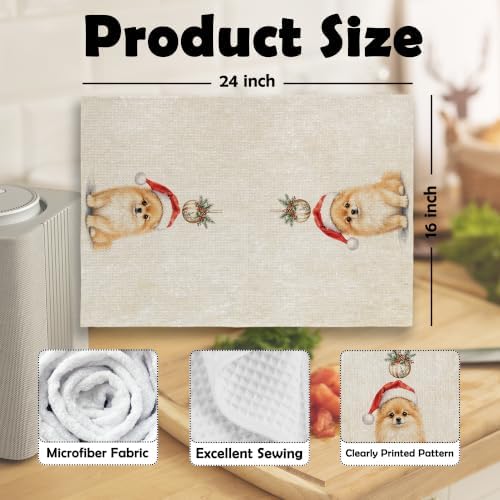 Pomeranian Christmas Tree Kitchen Dish Towels 16x24, Set of 2