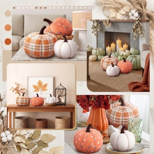 RattanView 3 Pcs Farmhouse Rustic Decorative Pumpkins, Solid Pattern Mix