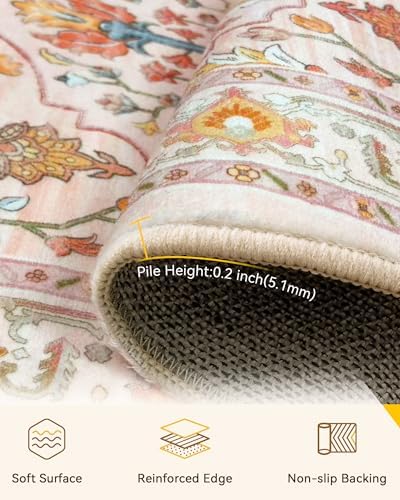 RELEANY Washable Area Rug, Runner 2'6"x12', Pink/Light Pink/Colorful