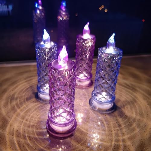 SupBri 4PCS Rose Halo LED Flameless Candles, Purple Crystal-Like Shell