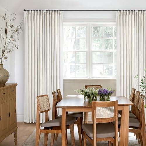 Neutral Pinch Pleated 86 Inch Curtains Semi Sheer Linen Blended, Natural