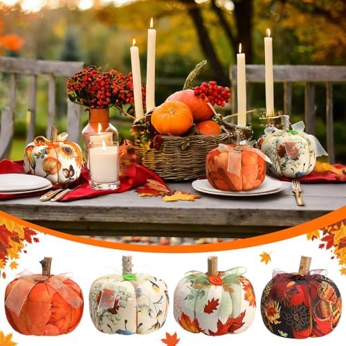 Chunful 6 Pcs Fall Pumpkins for Decorating Fabric Pumpkins