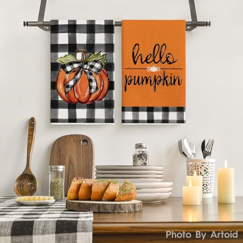 Artoid Mode Truck Hello Pumpkin Fall Kitchen Towels Set of 4 18x26 Inch