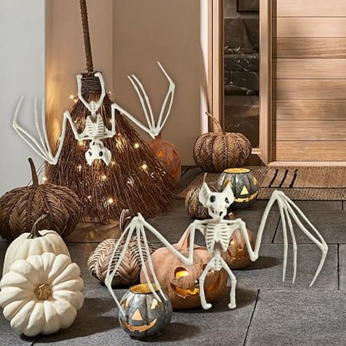 Halloween Animal Skeleton Decor Halloween Decorative Horrible Cow Bat Spider Rat Bones for Decoration (2, bat)