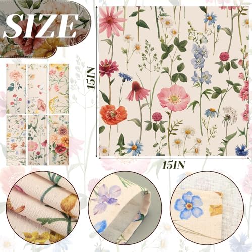 Funnymoom 24 Pcs Wildflower Floral Cloth Napkins Multicolored Reusable