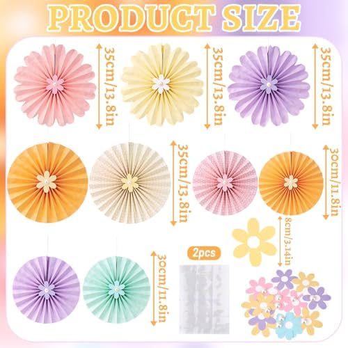 Pastel Paper Fans, Pastel Decorations for Party, Birthday, Classroom, Birthday, 9 PCS Yellow, Pink and Purple Pastel Paper Flower Decorations for Baby Shower, Wall Decor