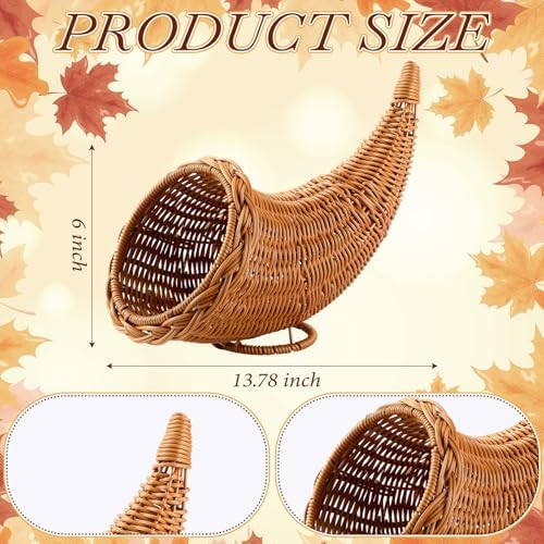 Dandat Cornucopia Basket Rattan 13.78" Horn Plenty Thanksgiving Decor