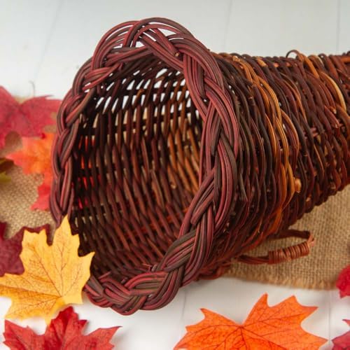 Group of 6 Thanksgiving Cornucopia Horn of Plenty Baskets - Wicker Cornucopias for Fall Decorating and Displays by Factory Direct Craft