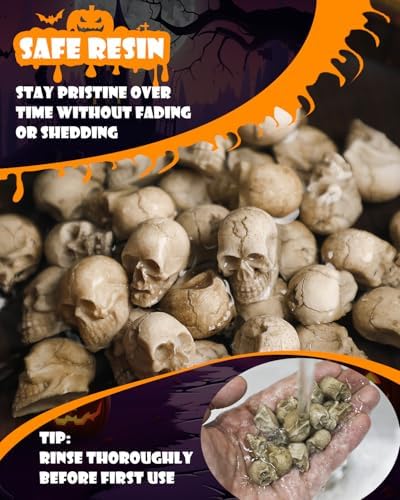 Uniclife 20 Pcs Halloween Mini Skull Decorations, Halloween Fish Tank Decor, Realistic Resin Mini Skulls Figurines for Party Crafts Bar Home, Vase Fillers, Miniature Skeleton Head Table Decor