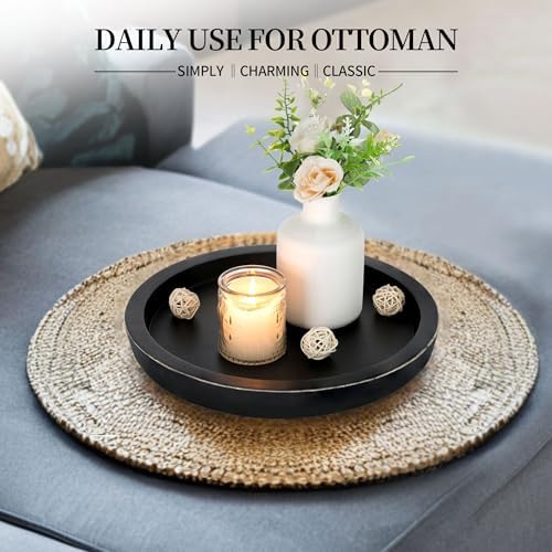 Wooden Tray / Candle Holder Plate Round Decorative Serving Tray / Black