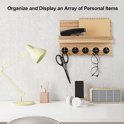 Lwenki Key Holder for Wall, Decorative Key and Mail Holder with Shelf Has Large Key Hooks for Bags, Coats – Paulownia