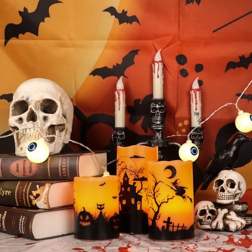 Wondise Halloween Rechargable Flickering Flameless Candles with 6H Timer