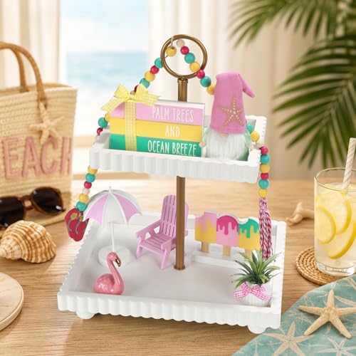 Summer Decorations for Home Indoor 8pcs Pastel Beach Tiered Tray Decor Set