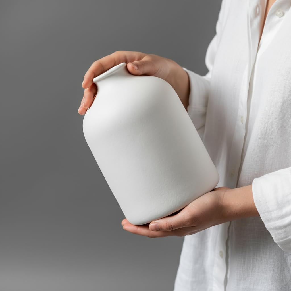 Ceramic Vase / Minimalist Modern Home Decor / White / 7 Inch