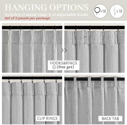 Light Gray Semi Sheer Viral 90 Inch Long Curtains for Bedroom, Memory Trained Pinch Pleated Privacy Light Filtering