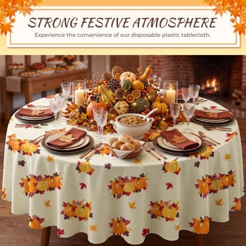 6 Pack Thanksgiving Pumpkin Disposable Plastic Tablecloth 54" x 108" Autumn Party Table Cloths Disposable for Thanksgiving Party Decorations Indoor or Outdoor Birthdays Buffet Table