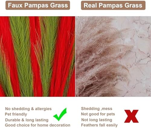 Faux Red Green Pampas 30PCS 17" for Christmas Floral Fillers
