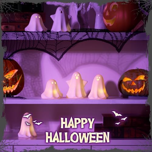 DN DECONATION Light Up Ghost Halloween Decor, 5" Cute for Halloween Table
