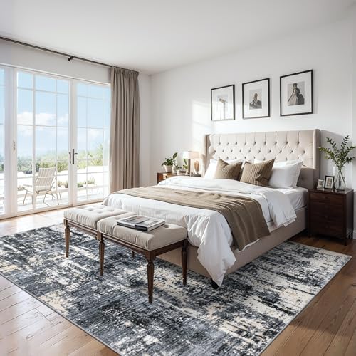 PLHXFR 10x12 Area Rug Living Room: Abstract Washable Carpet Black Gold