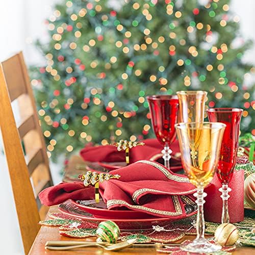 wonlex Christmas Tree Napkin Rings Set of 6 for Cloth Napkins, Winter Napkin Ring Holders for Xmas Gold Serviette Christmas Theme Xmas Gifts (Xmas Tree)