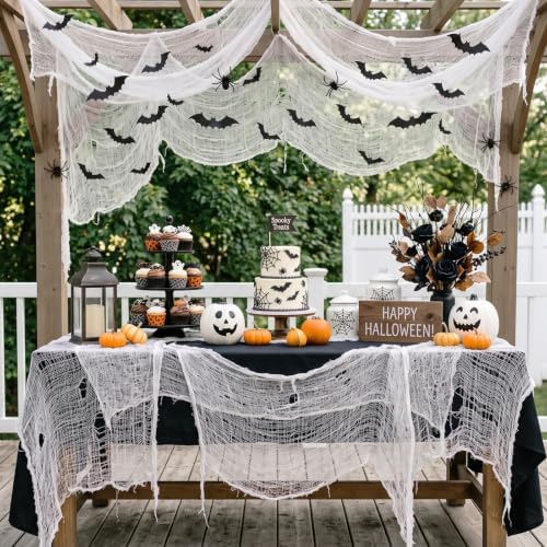 ZeeDix 6 Pack Halloween Creepy Cloth 30 × 75 Inch - Halloween Cheesecloth Decoration Spooky Scary Gauze Cheese Cloth for Party Supplies Outdoor Yard Home Wall Doorway(Black, White)