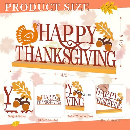Metal Happy Thanksgiving Sign Decorations for Home Party Shelf Mantel