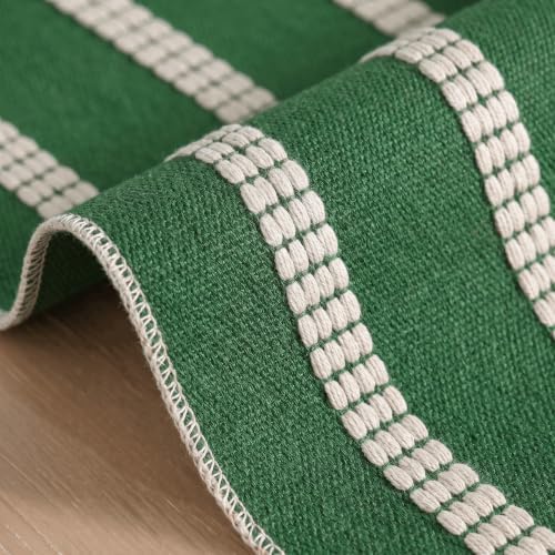 Artoid Mode Green Farmhouse Dashed Stripe Table Runner, Seasonal Holiday Christmas Boho Rustic Kitchen Dining Table Decoration for Home Party Decor 12x108 Inch