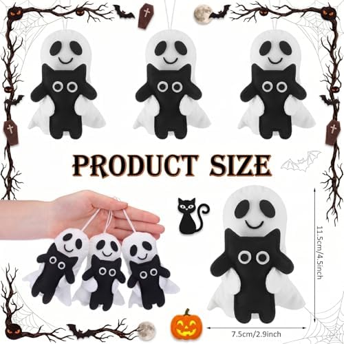 Mindsoft 12 Pack Felt Halloween Ghost Hanging Ornaments with Black Cat