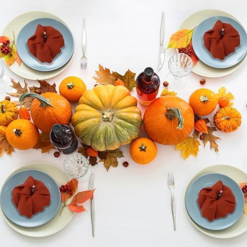 Fall Cloth Napkins Set of 8,18x18 inch,Rustic Cloth Napkins for Dinner,Thanksgiving Table Decorations,Made of 100% Microfibre,Soft Washable Wrinkless,Easy to Fold(Rust)