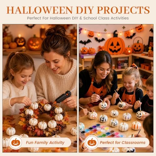 DomeStar 10 PCS White Foam Pumpkins with Gold Lines, Artificial Pumpkins