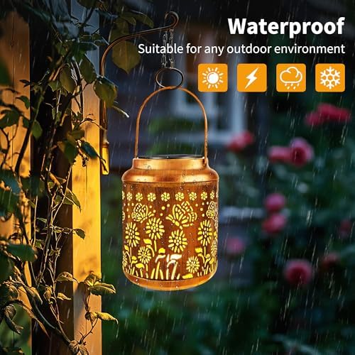 Brizled Butterfly Solar Lantern Lights 2 Pack, Warm White Christmas/Birthday Gift for Women Mom Grandma, Waterproof Hanging Solar Butterfly Lights, LED Lanterns for Garden Patio Path Tabletop Decor
