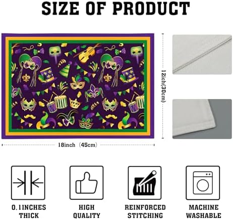 Mardi Gras Placemats Set of 6 18x12 Inch Carnival Fleur De Lis and Masks Linen Place Mat Heat-Resistant Washable Wipeable Table Mat for Party Kitchen Dining Home Decor