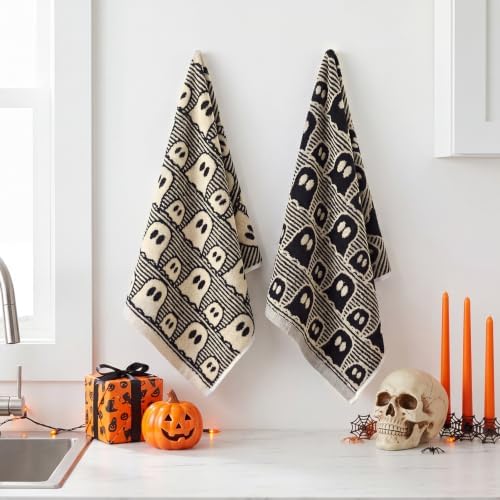 Breling 2 Pcs Halloween Cute Ghost Hand Towels Black White Bathroom Towels
