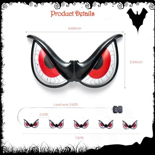WBao Halloween Decorations Outdoor Flashing Spooky Halloween Eyes Lights, Realistic Glowing Eyes with 3 Light Modes & Timer, Waterproof Battery Operated Eyes for Windows, Trees, Graveyard Decor, 5Pack