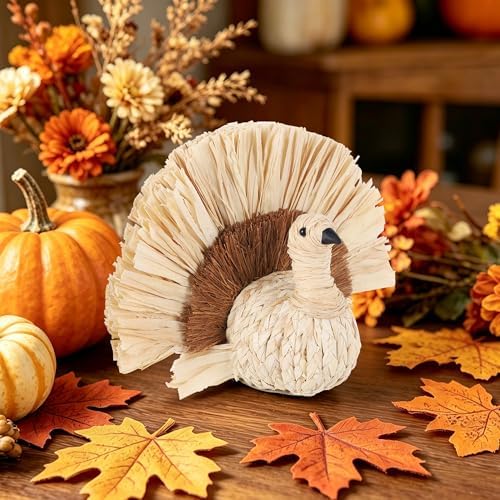 winemana Thanksgiving Turkey Decor Straw Turkeys, 6.7" Tall