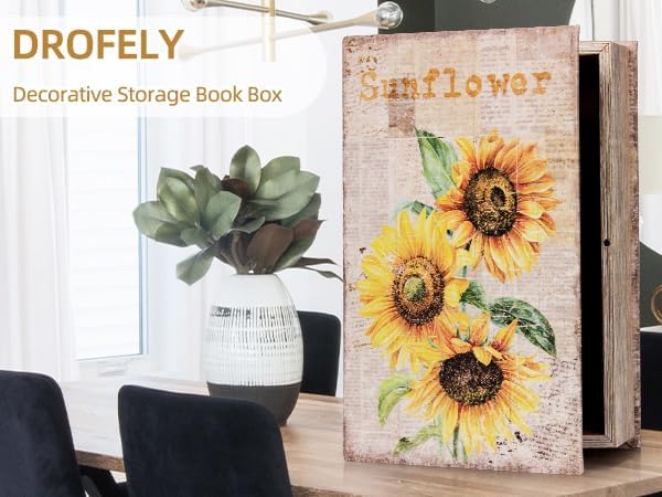 Decorative Sunflower Pattern Faux Leather Book Box / Flowers-size:l