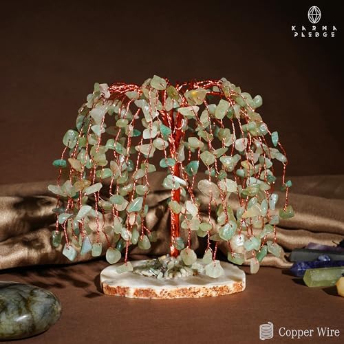 KARMAPLEDGE Chakra Tree of Life Birthday Gifts for Women, Home and Office Decor, Handmade Green Aventurine Crystal Tree