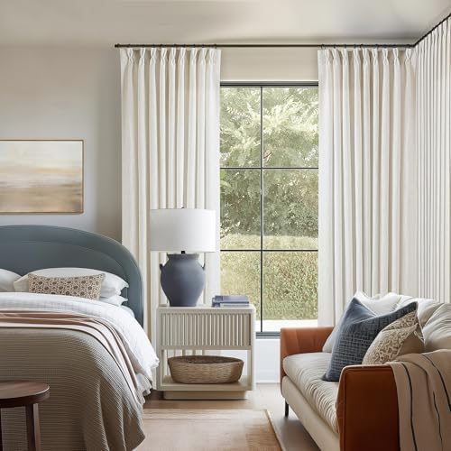 TWODRAPES Natural Extra Wide Pinch Pleat 120 Inch Curtains 60 Inch Wide