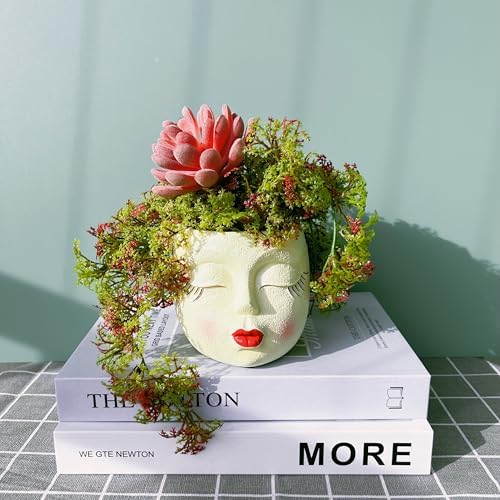 Face Planter Pot,Small Cute Resin Flower Head Planters Red Lip,Yellow,1P