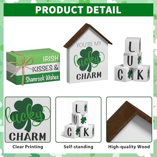 St. Patrick's Day Decorations Shamrock Faux Books, 8 Pcs St. Patricks Day Tiered Tray Decor Book Stack Lucky Wooden Signs, Farmhouse Rustic Wooden Decor for Home Kitchen Table
