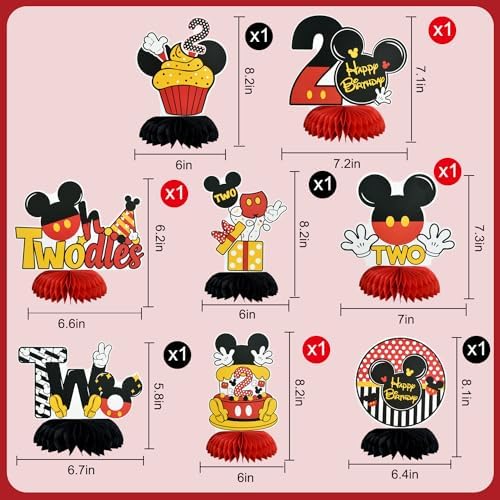 TONIFUL 2nd Birthday Black Red Yellow Mouse Themed Table Centerpieces