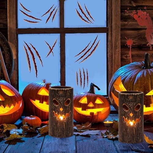 Halloween Flameless Candles, 2PCS Ghost Tree Carved Pillar Candles