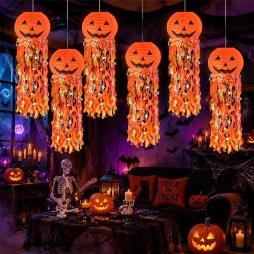 Pumpkin Paper Lanterns, 6 pcs Halloween Party Decorations - Halloween Paper Lanterns - for Outdoor Indoor Halloween Decorations ，Halloween Party Supplies Props