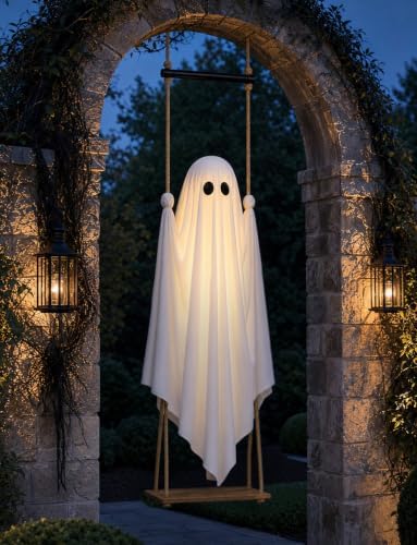 Halloween Decorations Outdoor 4.6FT Large Pre-Assembled Hanging Swing Ghost