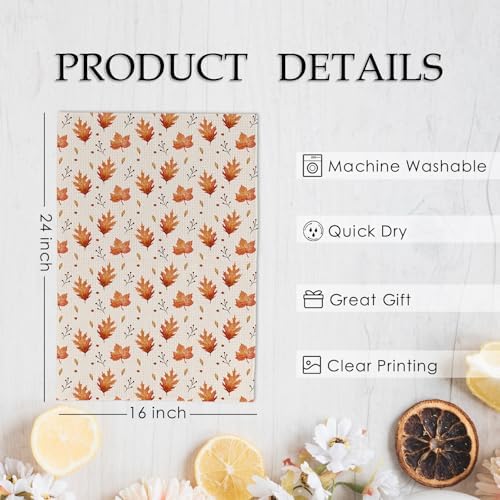 Fall Leaf Pumpkin Kitchen Towels and Dishcloths Set of 2, Hand Towels, Dish Towels, Leaves Decor, Pumpkin Decorative Tea Towels for Bathroom Kitchen, 16x24 Inch