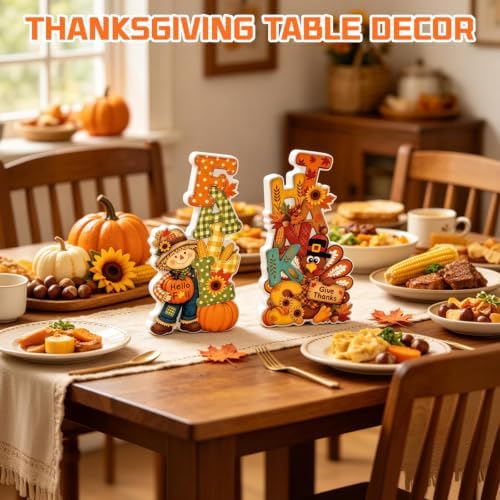 Fall Thanksgiving Table Decor 2 PCS Wooden Fall Scarecrow Turkey Decor