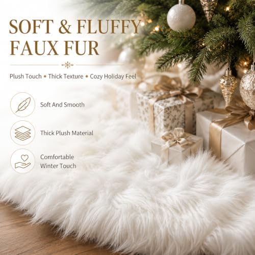 AISENO 36 Inch Christmas Tree Plush Skirt Decoration for Merry Christmas Party Faux Fur Christmas Tree Skirt Decorations