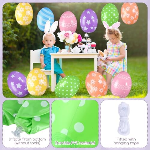 18 Pieces 12 Inch Inflatable Easter Eggs Easter Outdoor Yard Decoration Large Inflatable Hanging Eggs Ornaments Giant PVC Kids Toys for Garden Lawn Party Decor