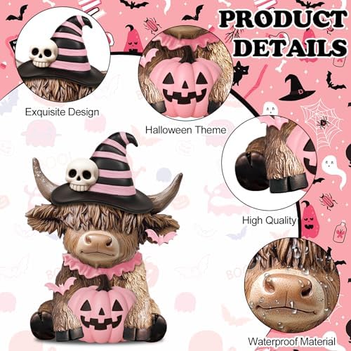 Karenhi 2 Pcs Pink Halloween Cow Figurines Resin Statues Tabletop Desk