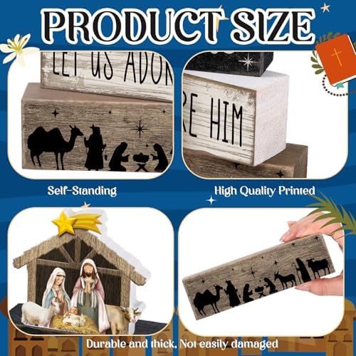 Lineshading 4 Pcs Halloween Table Decor Spooky Coffee Wooden Stacked Block